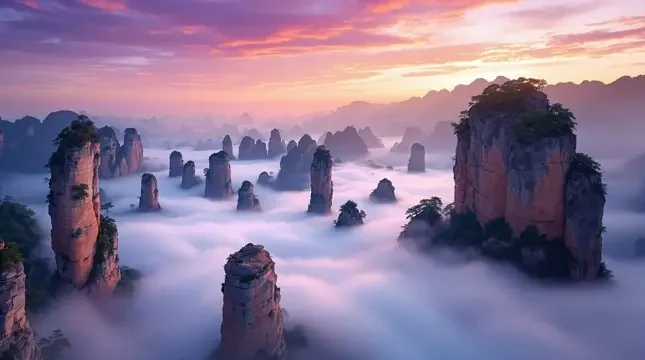 张家界云海：悬浮山的仙境